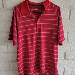 Mens Under Armour HeatGear Polo Golf Shirt Performance Red Striped Size Med